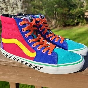 Vans Sk8-Hi Multi Bright Retro Colorblock Sneakers Men 7.5 Women 9 Neon Skater